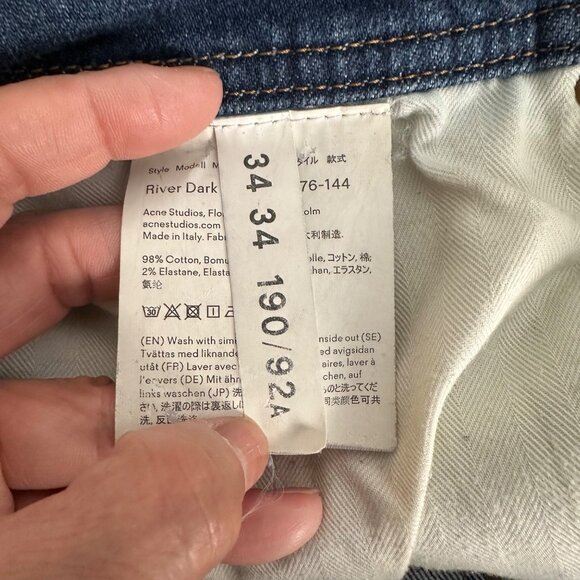 Acne Studios River Dark Blue Denim Jeans Button Fly Slim Fit Five Pockets Cotton - Picture 10 of 11